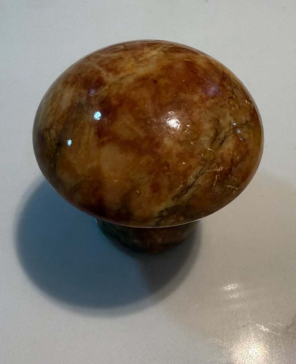 Vintage Hand-Carved Brown Alabaster Mushroom Paperweight